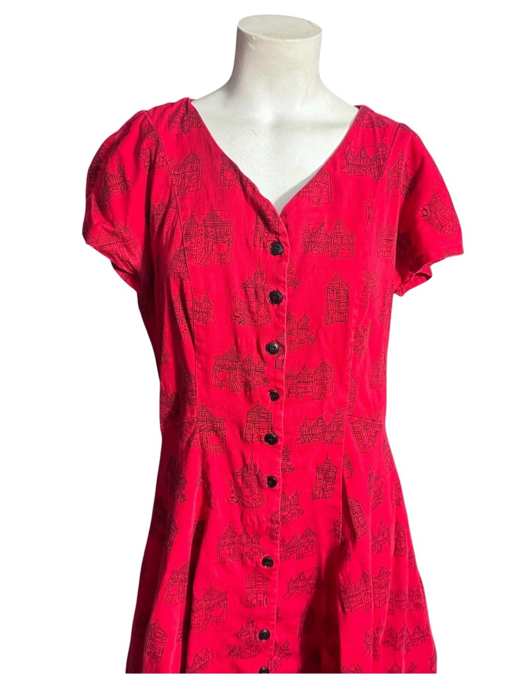 Nooworks Red Short-Sleeve Button Front V-Neck Top